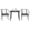 vidaXL 3 pcs conjunto jantar jardim almofad&otilde;es vime PE vidro preto