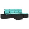 vidaXL Conjunto de Sof&aacute; de Jardim 5 unid. Preto e Turquesa vime PE