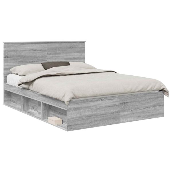vidaXL Estrutura da Cama com cabeceira Cinza Sonoma 150 x 200 cm
