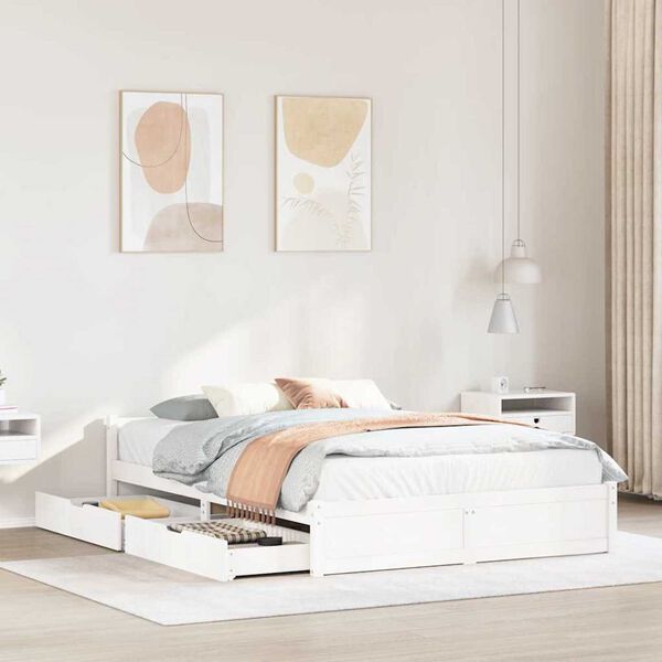 vidaXL Cama sem colch&atilde;o 140x190 cm madeira de pinho maci&ccedil;a branco