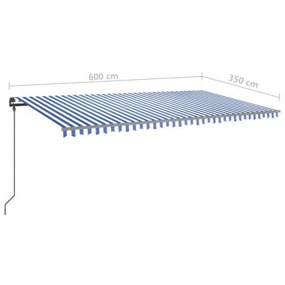 vidaXL Toldo retrátil manual com postes 6x3,5 m azul e branco