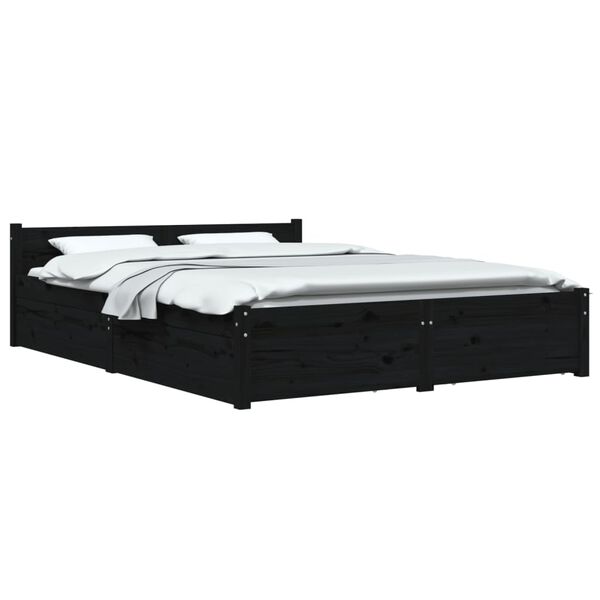 vidaXL Estrutura de cama com gavetas 135x190 cm casal preto