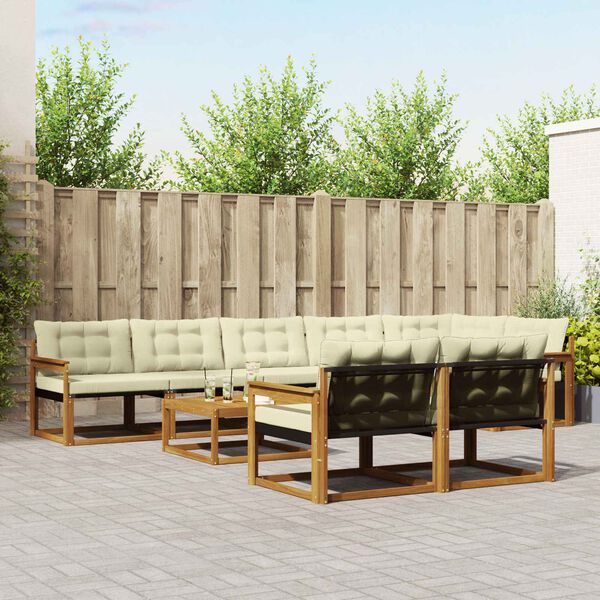 vidaXL Conjunto de Sof&aacute;s para Exterior 9 pcs Natural e Creme