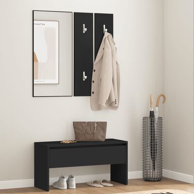 vidaXL Conjunto de móveis de corredor derivados de madeira preto