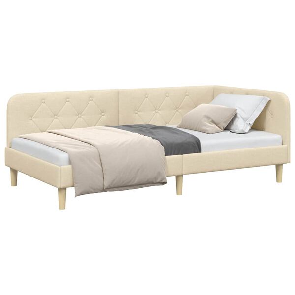 vidaXL Estrutura de Cama de Canto Creme 90 x 200 cm tecido