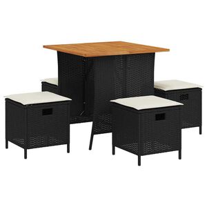 vidaXL 5 pcs conjunto de jantar p/ jardim c/ almofad&otilde;es vime PE preto