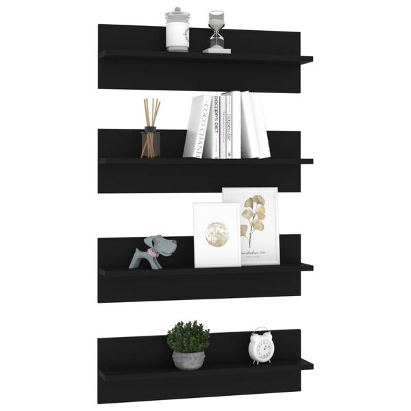 vidaXL Estantes de parede 4 pcs 60x11,5x18 cm contraplacado preto