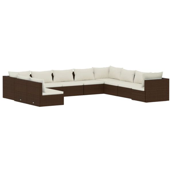 vidaXL 10 pcs conjunto lounge jardim c/ almofad&otilde;es vime PE castanho