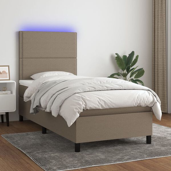 vidaXL Cama box spring colch&atilde;o/LED 100x200cm tecido cinza-acastanhado