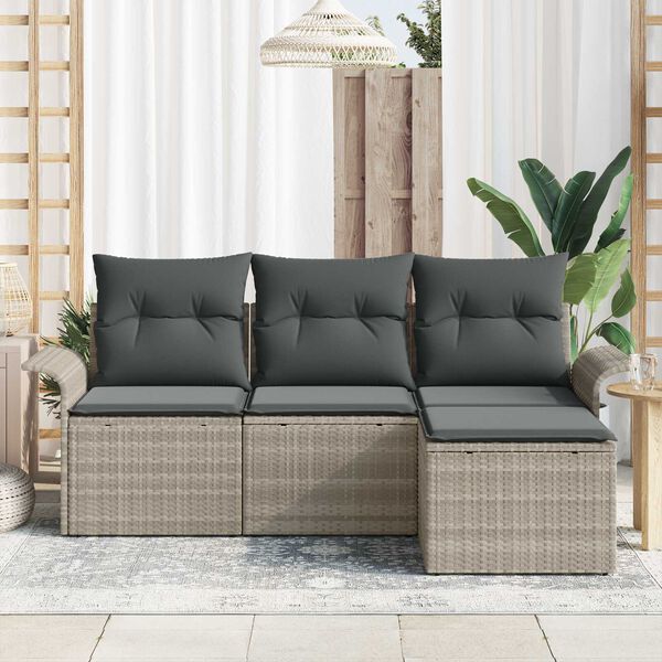 vidaXL Conjunto de Sofá de Jardim com almofada 4 pcs Cinzento-claro