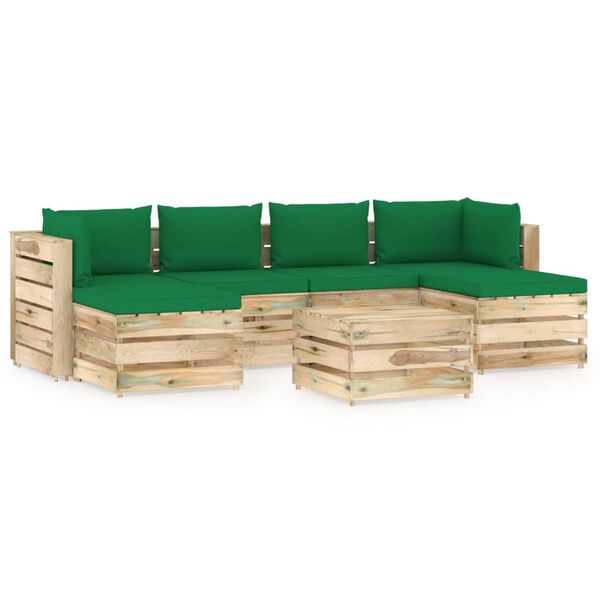 vidaXL 7 pcs conj. lounge jardim c/ almofad&otilde;es madeira impreg. verde