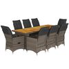 vidaXL 9 pcs conjunto bistr&ocirc; de jardim c/ almofad&otilde;es vime PE cinzento