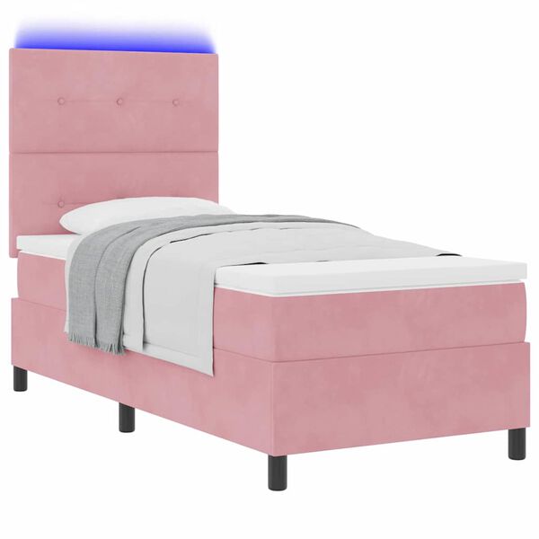 vidaXL Cama Box Spring LED com colch&atilde;o Rosa 80 x 200 cm tecido