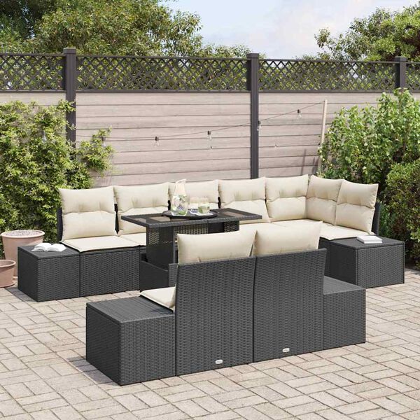 vidaXL Conjunto de Sofá de Jardim 9 pcs Preto Rattan Sintético