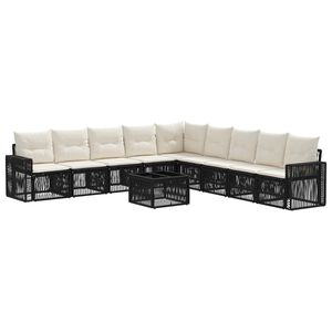 vidaXL Conjunto de Sof&aacute; de Jardim 10 unid. Preto e Branco Creme