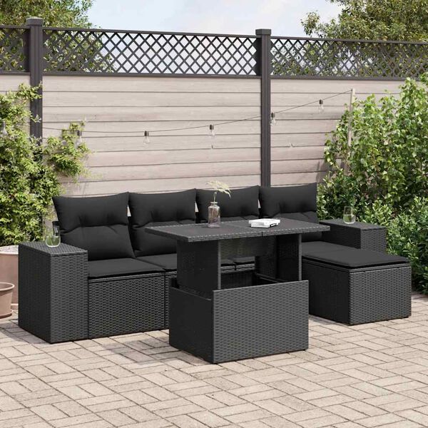 vidaXL 6 pcs conjunto sof&aacute;s de jardim c/ almofad&otilde;es vime PE preto