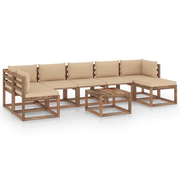 vidaXL Conjunto lounge de jardim 8 pcs com almofad&otilde;es beges