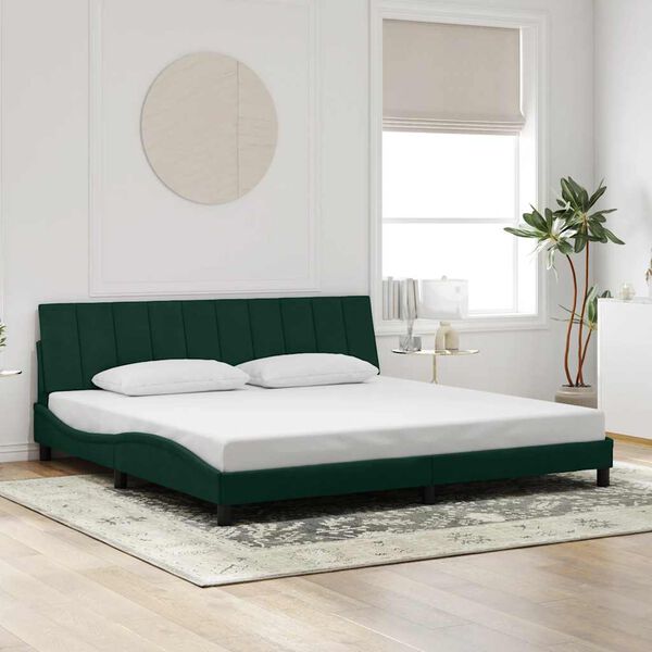 vidaXL Estrutura de cama com LED sem colch&atilde;o Hanko 200x200 cm veludo verde-escuro