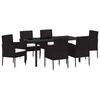 vidaXL Conjunto de Jantar para Jardim com almofada 7 pcs Preto vime PE