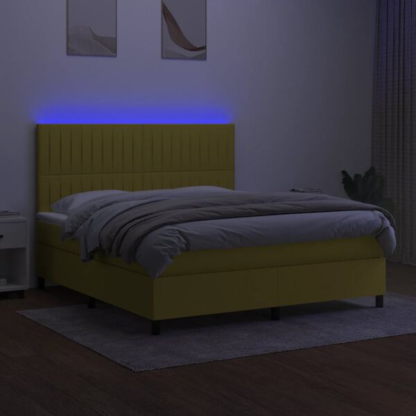 vidaXL Cama box spring c/ colch&atilde;o e LED 180x200 cm tecido verde