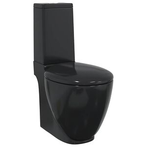 vidaXL Sanita WC redonda cer&acirc;mica c/ descarga &aacute;gua inferior preto