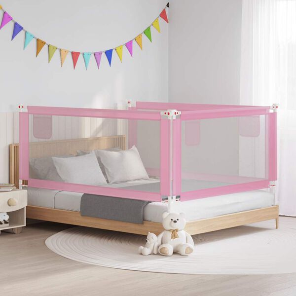 vidaXL Barra de seguran&ccedil;a p/ cama infantil tecido 190x25 cm rosa