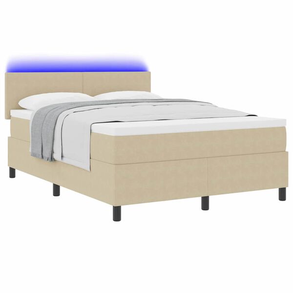 vidaXL Cama Box Spring LED Cinza Claro e Branco 140 x 200 cm