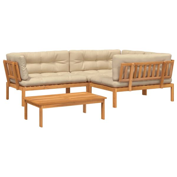 vidaXL 4 pcs móveis de paletes p/ jardim c/ almofadões acácia maciça