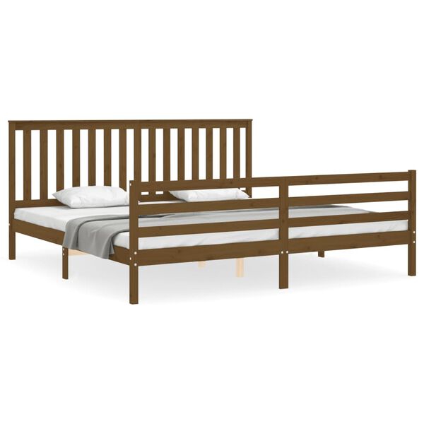 vidaXL Estrutura cama c/ cabeceira 200x200cm maci&ccedil;o castanho-mel