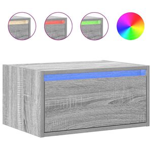vidaXL Mesa de cabeceira de parede com luzes LED cinzento sonoma
