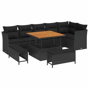 vidaXL Conjunto de Sof&aacute; de Jardim 9 pcs Preto vime PE