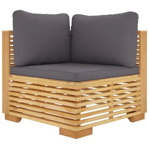 vidaXL Sof&aacute; de canto p/ jardim c/ almofad&otilde;es cinza-escuro teca maci&ccedil;a