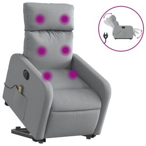 vidaXL Poltrona el&eacute;trica reclin&aacute;vel massagens tecido cinzento-claro