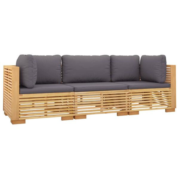vidaXL 3 pcs conjunto lounge jardim c/ almofad&otilde;es madeira teca maci&ccedil;a