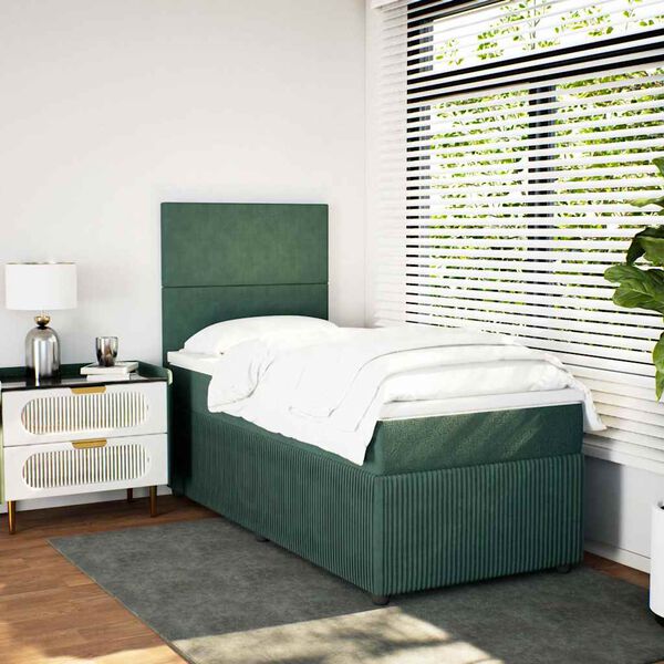 vidaXL Cama com molas/colch&atilde;o 80x200 cm veludo verde-escuro