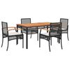 vidaXL 5 pcs conjunto de jantar p/ jardim c/ almofad&otilde;es vime PE preto