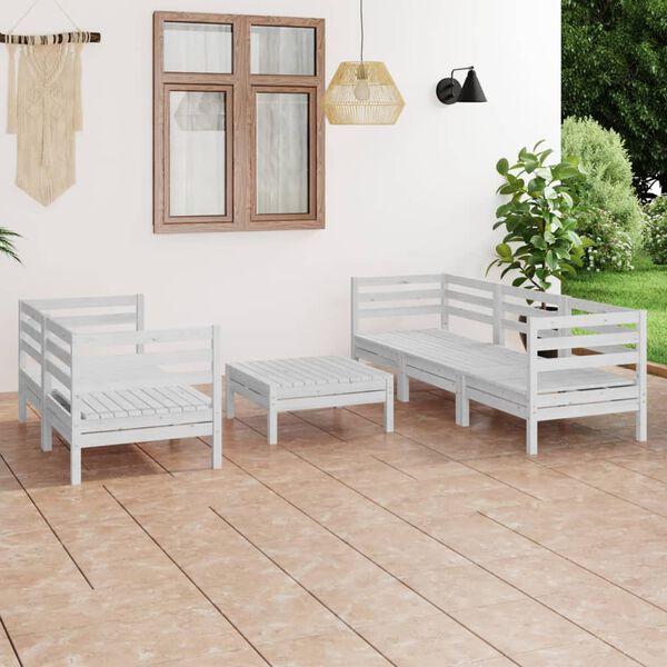 vidaXL 6 pcs conjunto lounge de jardim pinho maci&ccedil;o branco