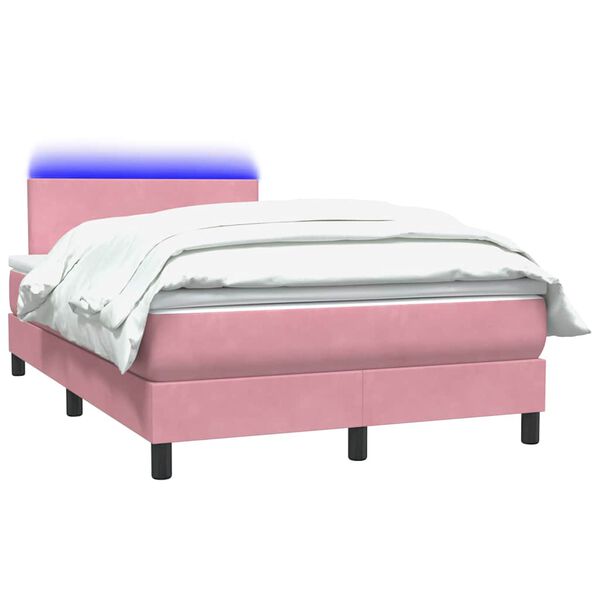 vidaXL Cama box spring c/ colch&atilde;o e LED 120x210 cm veludo Rosa