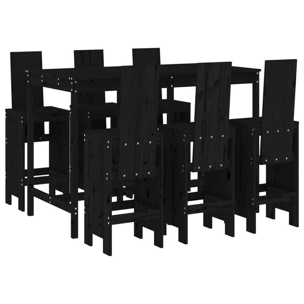 vidaXL 7 pcs conjunto de bar para jardim pinho maci&ccedil;o preto