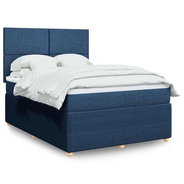 vidaXL Cama com molas/colch&atilde;o 140x190 cm tecido azul