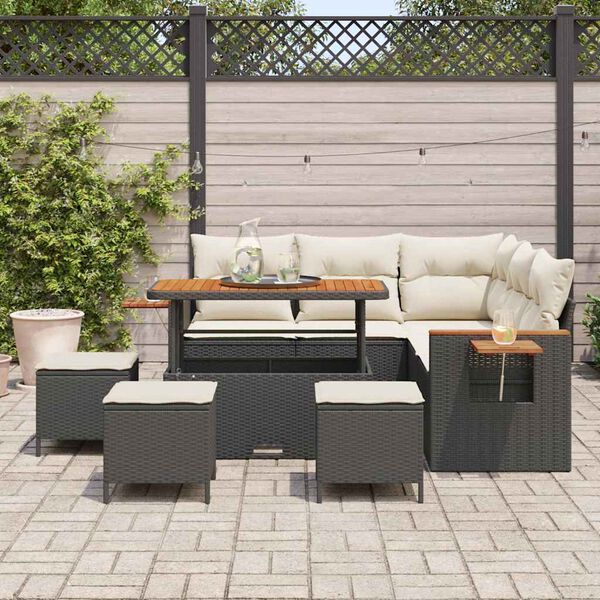 vidaXL Conjunto de Sof&aacute; de Jardim com almofada 9 pcs Preto e Creme
