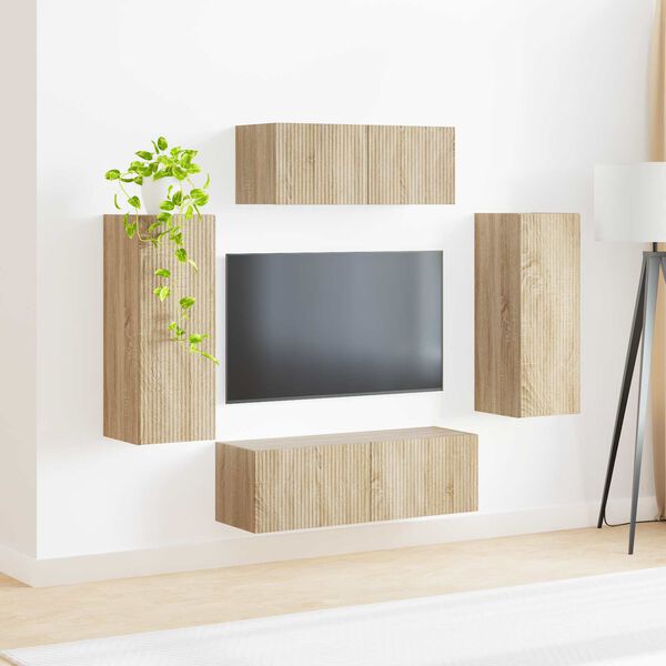 vidaXL Conjunto de m&oacute;vel de TV 4 pcs Carvalho Sonoma