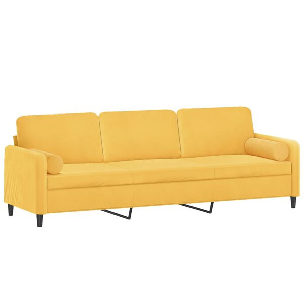 vidaXL Sof&aacute; 3 lug. c/ almofadas/almofad&otilde;es 210 cm veludo amarelo-claro
