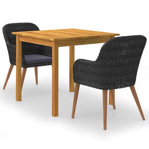 vidaXL 3 pcs conjunto de jantar para jardim preto