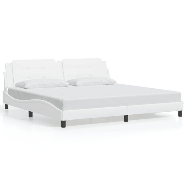 vidaXL Estrutura de cama sem colch&atilde;o Zadar couro artificial 200x200 cm branco