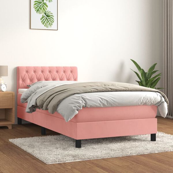 vidaXL Cama com molas/colch&atilde;o 90x190 cm veludo rosa