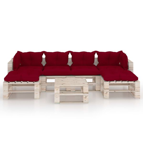 vidaXL 7 pcs conj. lounge de paletes p/ jardim com almofad&otilde;es pinho
