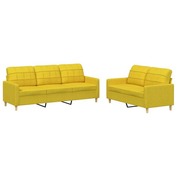 vidaXL 2 pcs conjunto de sofás com almofadões tecido amarelo-claro