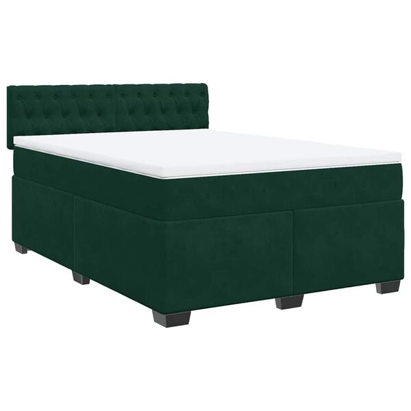 vidaXL Cama com molas/colch&atilde;o 140x190 cm veludo verde-escuro