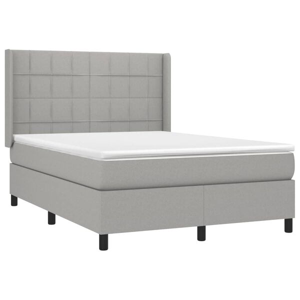 vidaXL Cama box spring c/ colch&atilde;o e LED 140x190 cm tecido cinza-claro